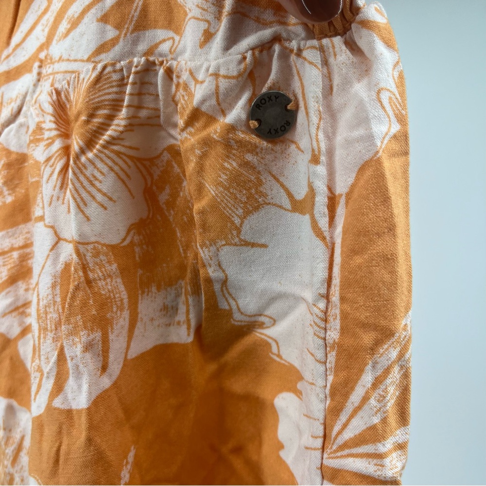 Roxy High-waist Orange & White Floral Wide Leg Flowy Hawaiian Pants Size Large - Picture 9 of 12